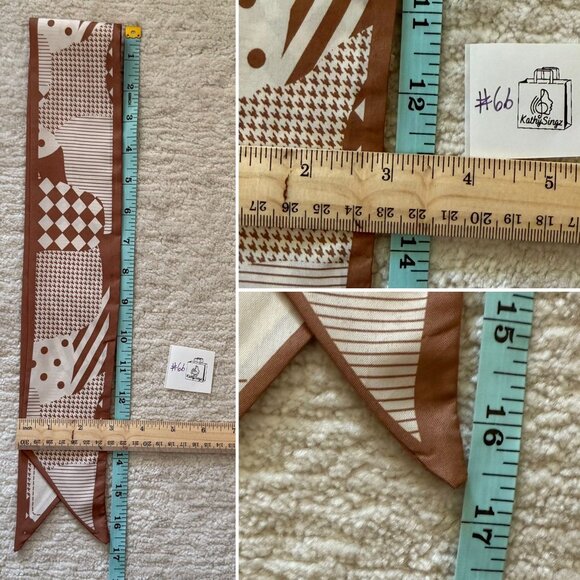 Slim Scarf Geometric Patchwork 34in Taupe Cream Modern Style Neutral Chic No66 - Picture 8 of 9